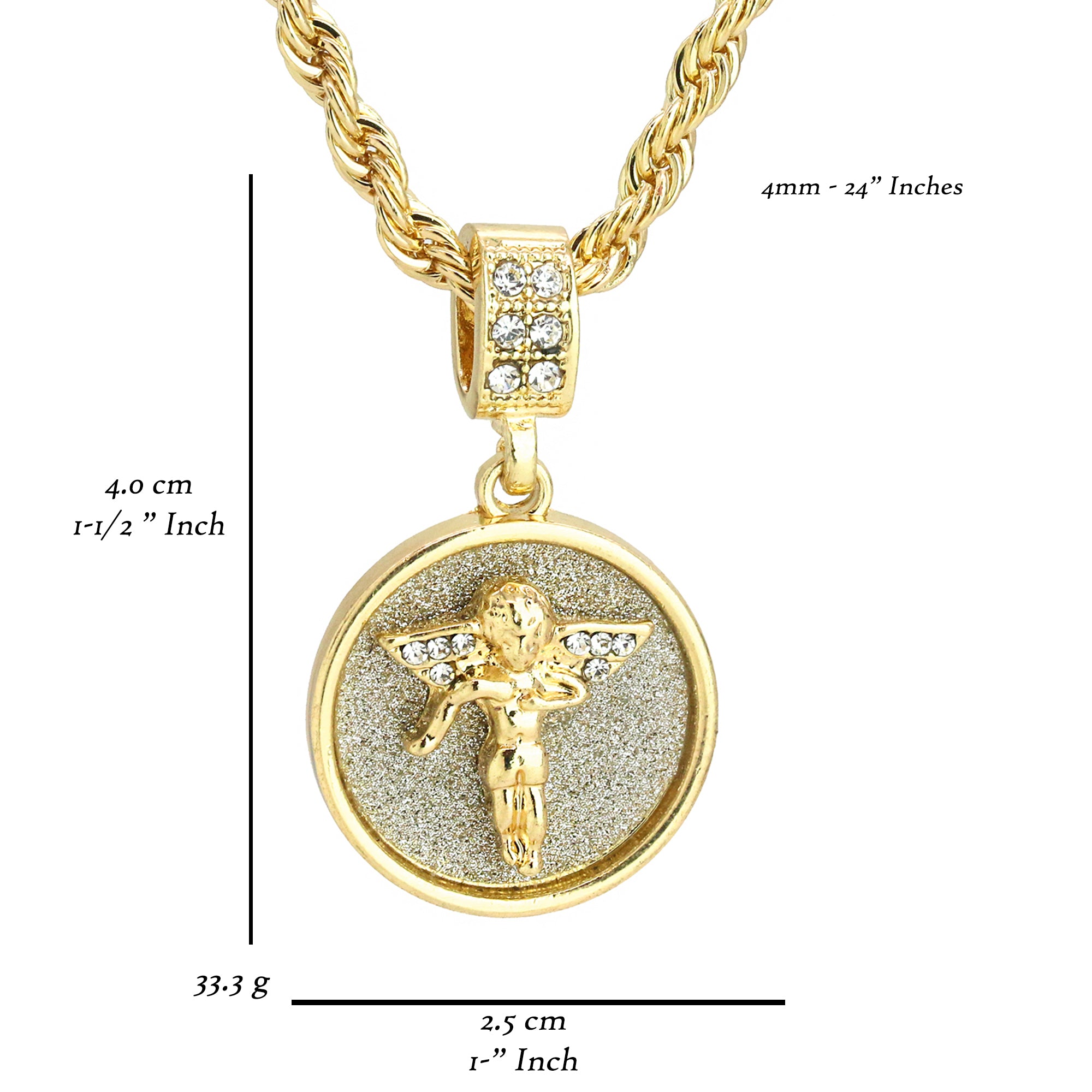 Angel Stardust Coin Pendant 24" Rope Chain Men's 18k Gold Plated Jewelry