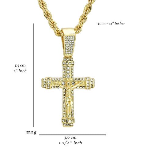 012 Jesus Cross Pendant 24" Rope Chain Men's 18k Gold Plated Jewelry