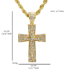Two Cross Curved Pendant 30" Rope Chain Hip Hop Style 18k Gold Plated