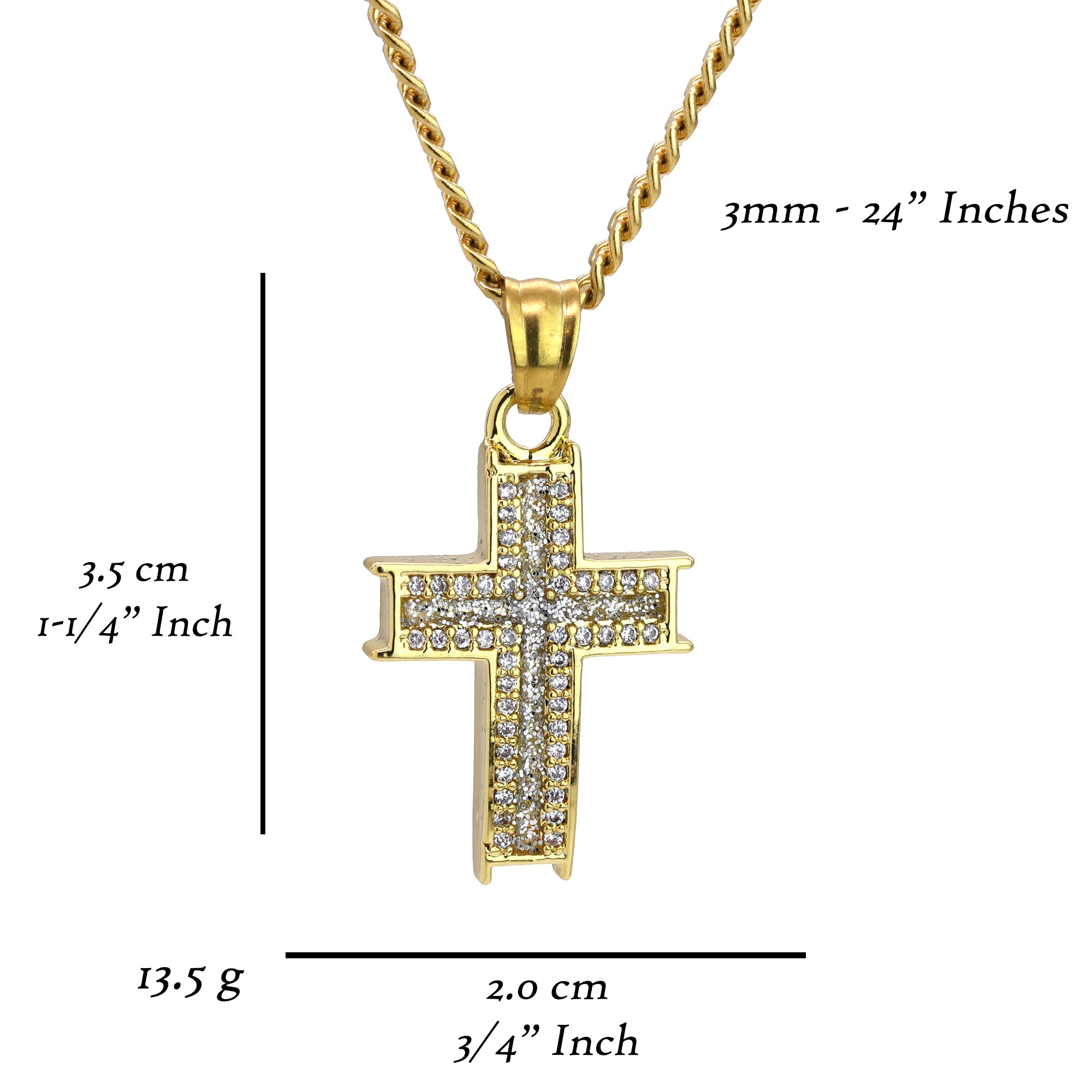 H&J Jewelry Men's Stainless Steel Gold Plated Cuban Link Chain Necklace With Cross Pendant – 6mm, Lobster Clasp