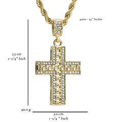 Design Cross Pendant 24" Rope Chain Men's 18k Gold Plated Jewelry