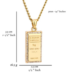 5G Brick Pendant 24" Cuban Chain Hip Hop Style 18k Gold Stainless Steel