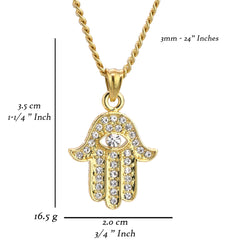 Hamsa Eye Pendant 24" Cuban Chain Hip Hop Style 18k Gold Stainless Steel