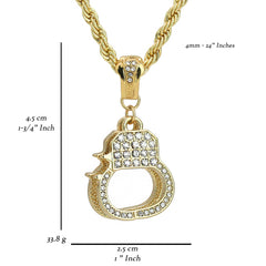 Iced Handcuff Pendant 24" Rope Chain Men's 18k Gold Plated Jewelry