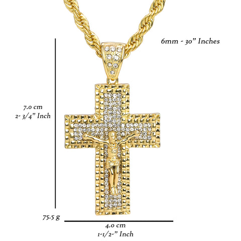 M1 Jesus Cross Pendant 30" Rope Chain Hip Hop Style 18k Gold Plated