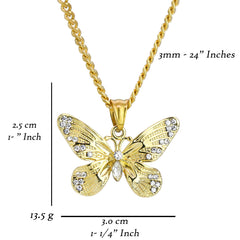 Butterfly Pendant 24" Cuban Chain Hip Hop Style 18k Gold Stainless Steel
