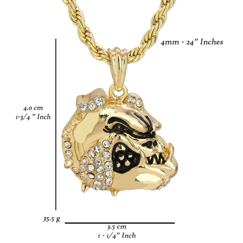 American Bulldog Pendant 18K 24" Rope Chain Hip Hop Jewelry