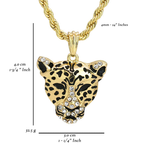 Cheetah Pendant 18K 24" Rope Chain Hip Hop Jewelry