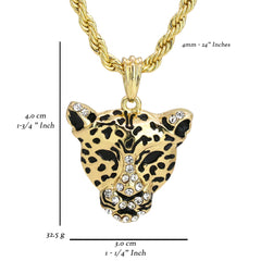 Cheetah Pendant 18K 24" Rope Chain Hip Hop Jewelry