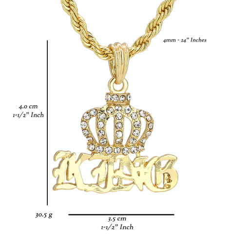 King Crowned Pendant 18K 24" Rope Chain Hip Hop Jewelry