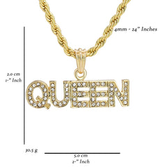 Queen Letter Pendant 18K Gold Plated 24" Rope Chain Hip Hop Jewelry