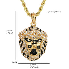 Lion Face Pendant 18K 24" Rope Chain Hip Hop Jewelry