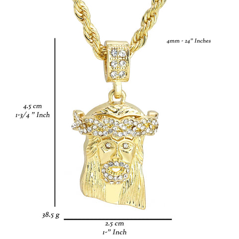 Micro Jesus Pendant 24" Rope Chain Men's 18k Gold Plated Jewelry