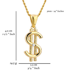 Money Sign Pendant 24" Cuban Chain Hip Hop Style 18k Gold Stainless Steel