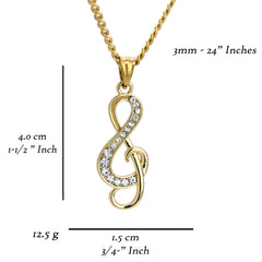 Music Note Pendant 24" Cuban Chain Hip Hop Style 18k Gold Stainless Steel