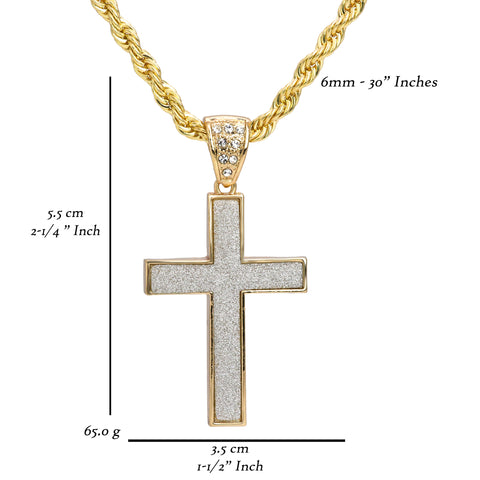 Stardust Cross Pendant 30" Rope Chain Hip Hop Style 18k Gold Plated