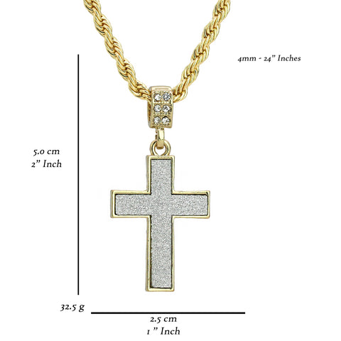 Stardust Cross Pendant 24" Rope Chain Men's 18k Gold Plated Jewelry