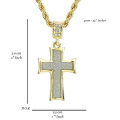 Curb Cross Pendant 24" Rope Chain Men's 18k Gold Plated Jewelry