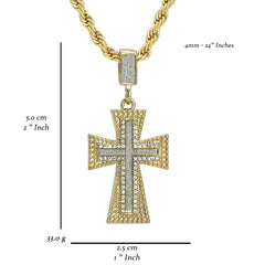 Patte Iced Cross Pendant 24" Rope Chain Men's 18k Gold Plated Jewelry