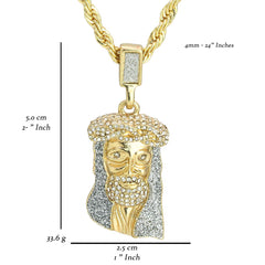 Jesus Stardust Face Pendant 24" Rope Chain Men's 18k Gold Plated Jewelry