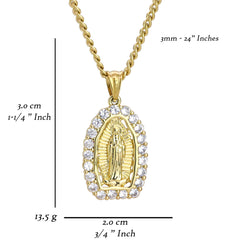 Icy Guadalupe Pendant 24" Cuban Chain Hip Hop Style 18k Gold Stainless Steel