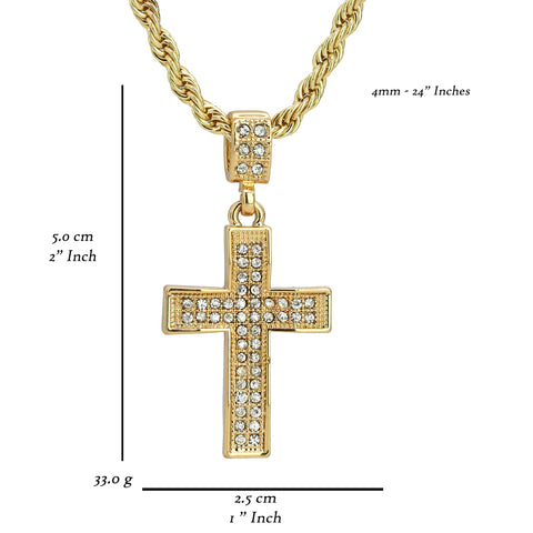 Wavy Cross Pendant 24" Rope Chain Men's 18k Gold Plated Jewelry