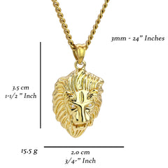 Lion Head Pendant 24" Cuban Chain Hip Hop Style 18k Gold Stainless Steel