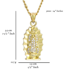 Guadalupe Virgin Pendant 24" Cuban Chain Hip Hop Style 18k Gold Stainless Steel