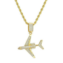 Exquisite Iced Air Plane Pendant Rope Chain Men's Hip Hop 18k Cz Jewelry