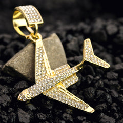 Exquisite Iced Air Plane Pendant Rope Chain Men's Hip Hop 18k Cz Jewelry