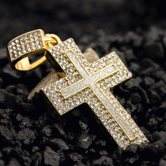 Exquisite AP Two Row Cross Pendant Rope Chain Men's Hip Hop 18k Cz Jewelry