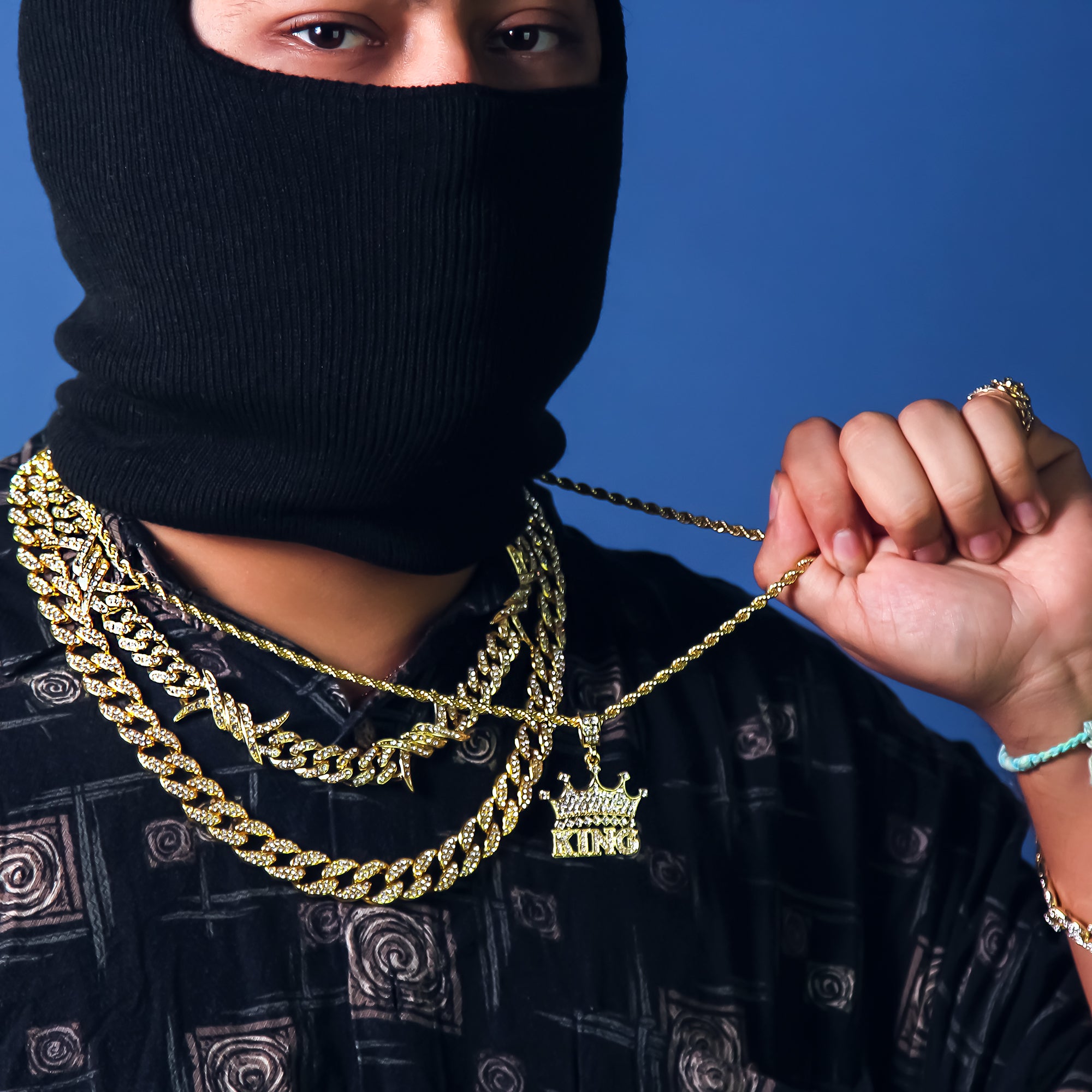 Crown King Pendant Rope Chain Men's Hip Hop 18k Cz Jewelry Necklace