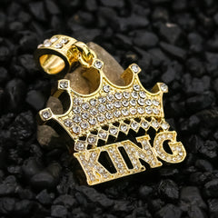 Crown King Pendant Rope Chain Men's Hip Hop 18k Cz Jewelry Necklace