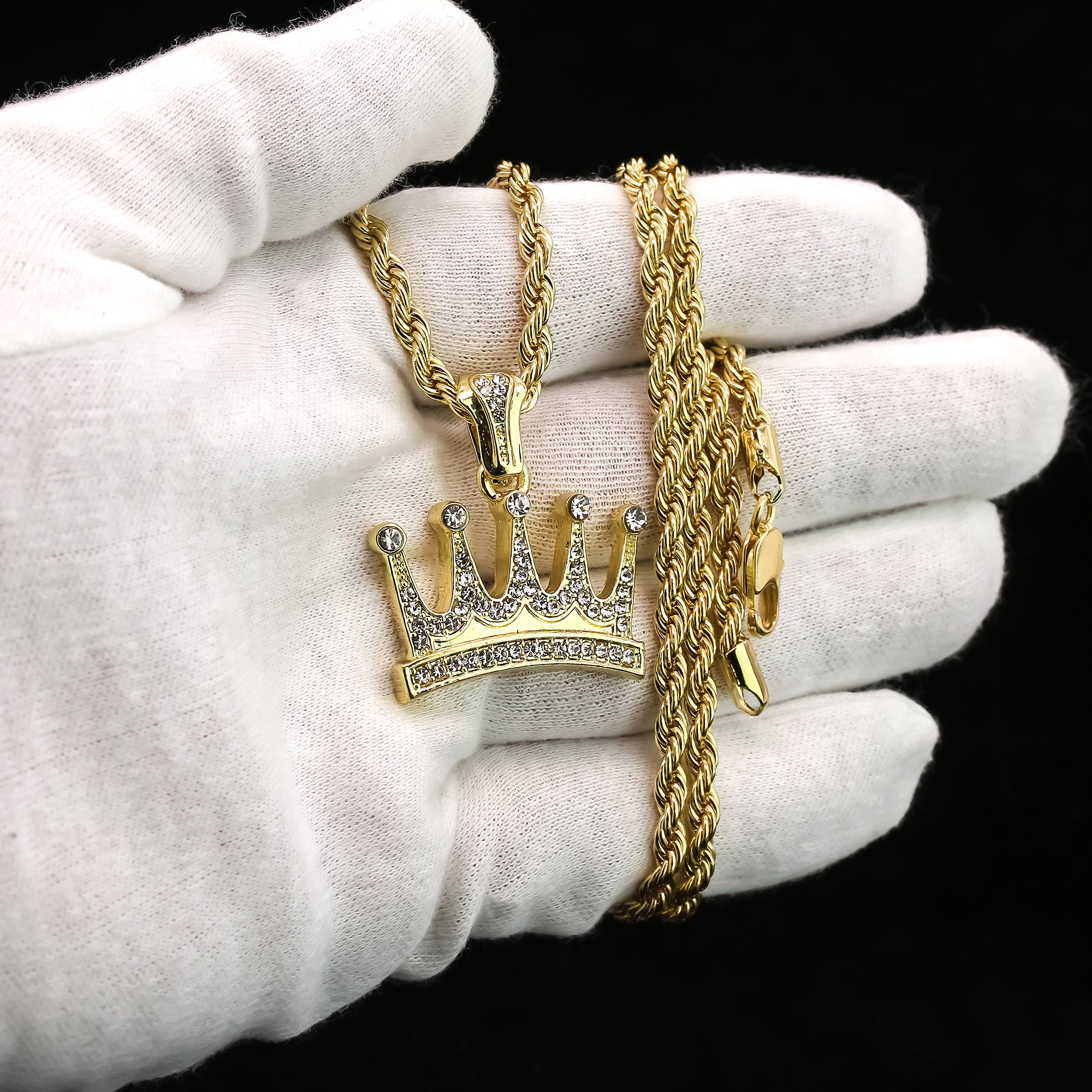 Crown Cz Pendant Rope Chain Men's Hip Hop 18k Cz Jewelry