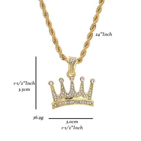 Crown Cz Pendant Rope Chain Men's Hip Hop 18k Cz Jewelry