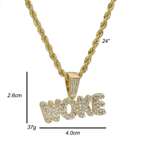 WOKE Letter Pendant Rope Chain Men's Hip Hop 18k Cz Jewelry Choker Necklace