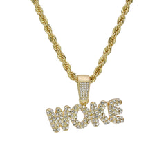 WOKE Letter Pendant Rope Chain Men's Hip Hop 18k Cz Jewelry Choker Necklace