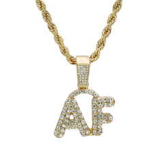 AF Curve Letter Pendant Rope Chain Men's Hip Hop 18k Cz Jewelry Necklace