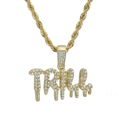 Trill Drip Letter Pendant Rope Chain Men's Hip Hop 18k Cz Jewelry Necklace