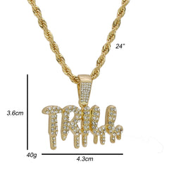 Trill Drip Letter Pendant Rope Chain Men's Hip Hop 18k Cz Jewelry Necklace