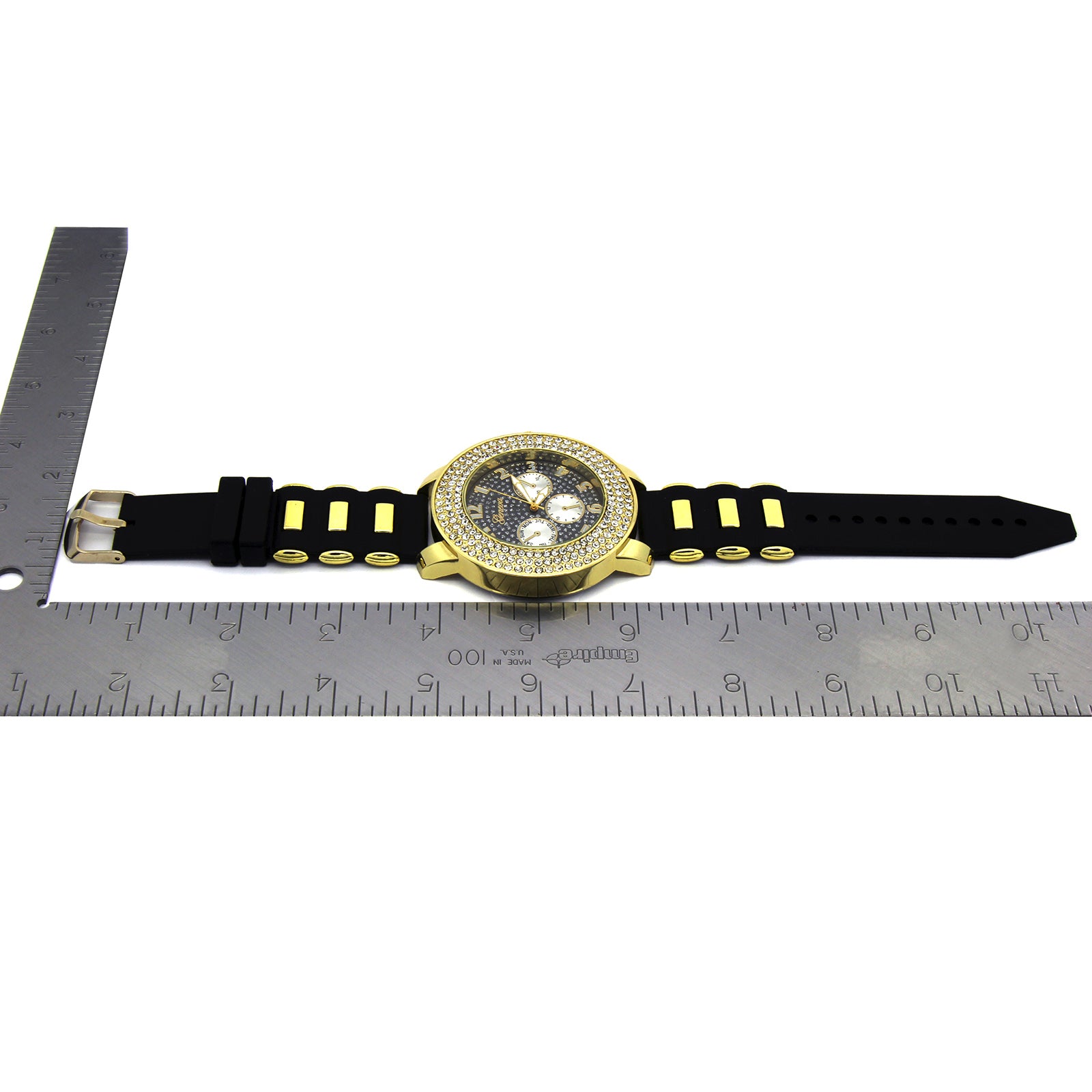 Gold Geneva Black Silicone Band Watch