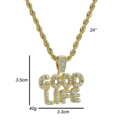 Good Life Letter Pendant Rope Chain Men's Hip Hop 18k Cz Jewelry Necklace Choker