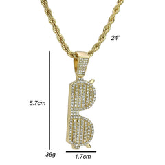 Lined Sunglasses Pendant Rope Chain Men's Hip Hop 18k Cz Jewelry Necklace Choker