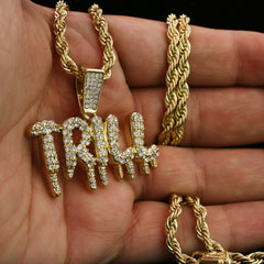 Trill Drip Letter Pendant Rope Chain Men's Hip Hop 18k Cz Jewelry Necklace