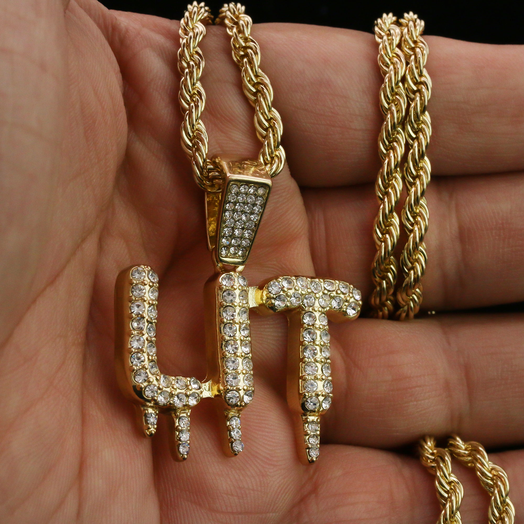 LIT Drip Letter Pendant Rope Chain Men's Hip Hop 18k Cz Jewelry Necklace