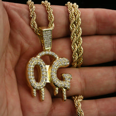 OG Drip Letter Pendant Rope Chain Men's Hip Hop 18k Cz Jewelry Necklace