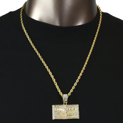 BIBLE PENDANT WITH GOLD ROPE CHAIN