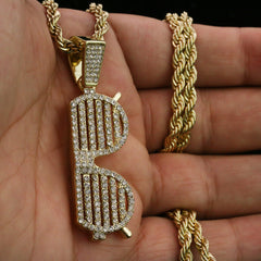Lined Sunglasses Pendant Rope Chain Men's Hip Hop 18k Cz Jewelry Necklace Choker