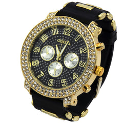 Gold 2line Geneva Silicone Band Watch
