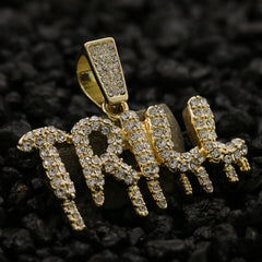 Trill Drip Letter Pendant Rope Chain Men's Hip Hop 18k Cz Jewelry Necklace